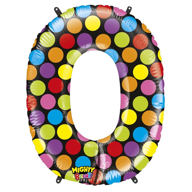 Balon folie cifra 0 imprimat cu buline 95 cm